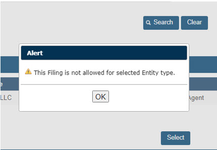 Filing Type not allowed
